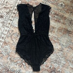 Lace bodysuit plunging neckline